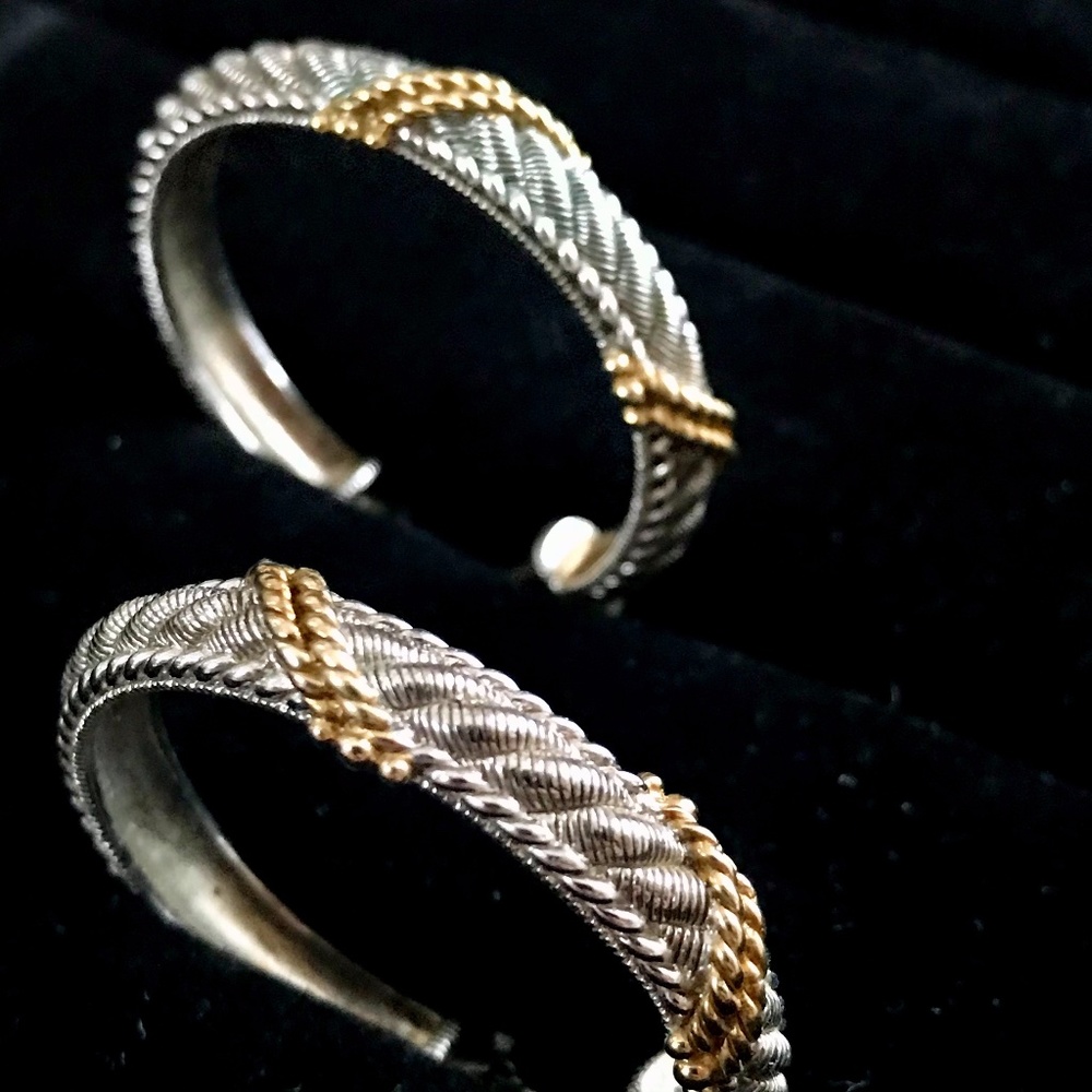 Judith Ripka Two-Tone Braided Sterling Hoops